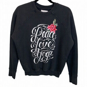 Spiritual Gangster Peace Love Yoga Black Crew Neck Sweatshirt sz XS